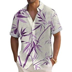 Herren Pflanzen Bambus Hemd Sommerhemd Knopfhemd Kurzarm Modisch lässig Urlaub Alltagskleidung Strandbekleidung Sommer Frühling Umlegekragen 3D-Druck Leinenähn