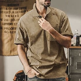 Men's Golf Shirt Golf Polos Shirts Work Casual Lapel Short Sleeve Basic Modern Plain Buttons Pocket Summer Regular Fit Black Navy Blue Khaki Army Green Gray Go