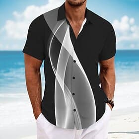 Men's Geometric Line Abstract Art Shirt Summer Shirt Button Up Shirt Short Sleeve Fashion Casual Outdoor Vacation Dailywear Summer Turndown 3D Print Linen Like