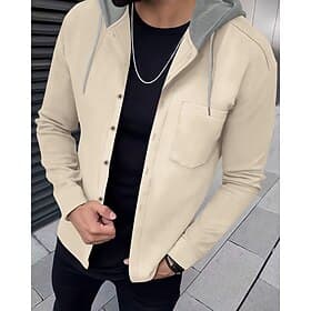 Men's Lightweight Jacket Summer Jacket Shirt Jacket Transition Jacket Vacation Daily Warm Pocket Spring   Fall Color Block Fashion Classic Hooded Regular Black