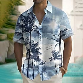 Men's Coconut Tree Tropical Plants Shirt Summer Hawaiian Shirt Button Up Shirt Short Sleeve Hawaiian Vacation Holiday Beach Wear Summer Turndown 3D Print Front