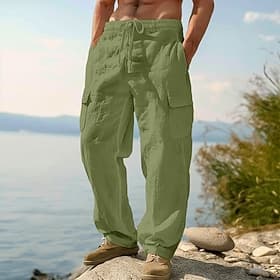 Per uomo Pantaloni di Lino Pantaloni Pantaloni Estivi Coulisse Elastico in vita Gamba Dritta Semplice Comodità Traspirante Lunghezza intera Casuale Quotidiano