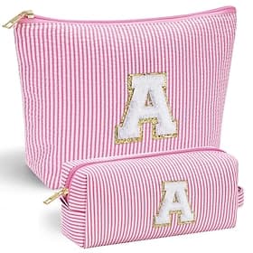 2pcs Personalized Initial Makeup Bags for Women Cosmetic Bag for Travel Toiletry Mother's Day Gift for Mom Essentials Gifts for Girl Gift Teen Girl Gifts Trend