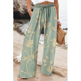 Women's Wide Leg Chinos Baggy Pants Beach Shorts Vacation Vintage Fashion Full Length High Waist Floral Graphic Printing Thermal Warm Soft Breathable Micro-ela thumbnail 2