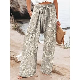 Women's Wide Leg Chinos Baggy Pants Beach Shorts Vacation Vintage Fashion Full Length High Waist Floral Graphic Printing Thermal Warm Soft Breathable Micro-ela