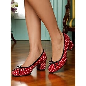 Women's Red Polka Dot Block Heels – Vintage Bow Pumps for Retro Parties, Dance  1950s Style Outfits