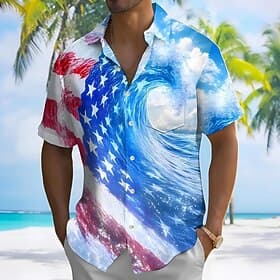 Men's American US Flag 4th of July U.S. 250th Anniversary Independence Day Shirt Casual Shirt Button Up Shirt Short Sleeve Fashion Casual Outdoor Vacation Dail