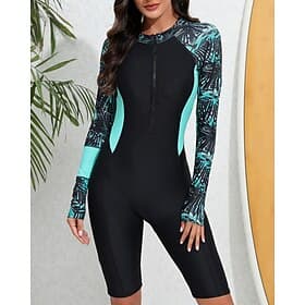Femmes Combinaison de Plongée Rash Guard fermeture éclair sur le devant Jambes jusqu'au genou Spandex Protection Solaire UV UPF50 Séchage Rapide manche longue
