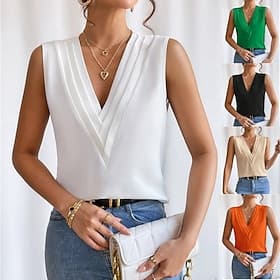 Femmes Débardeur caraco Couleur Unie Quotidien Occasionnel Sans manches Col en V Hauts Réguliers Quotidien Noir Blanche Orange Vert Abricot Été