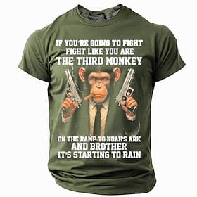 Men's Short Sleeve Graphic T-Shirt: 'Fight Like The Third Monkey On Noah's Ark' Humorous Lifestyle