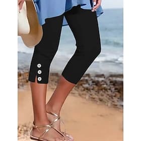 Women's Slim Chinos Crop Cozy Leggings Casual Tights Calf-Length Natural Plain Split Quick Dry Soft Comfortable Vacation Casual Daily Black White Summer Skinny