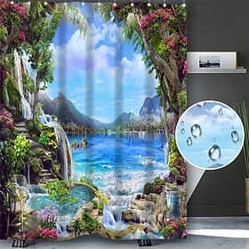 Shower Curtain with 12 Hooks 180cm180cm(7070) Polyester Washable Waterproof Pattern Bathroom Bathtub Decor Rustic Farmhouse Wooden Vintage