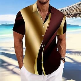 Men's Geometric Gradient Color Abstract Art Shirt Button Up Shirt Short Sleeve Fashion Casual Outdoor Vacation Streetwear Summer Spring Turndown 3D Print Colla