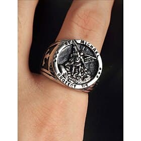 St. Michael Protect Us Ring for Men – Stainless Steel Religious Signet Ring, Vintage Catholic Jewelry for Faith, Protection and Everyday Wear