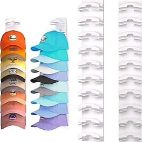 1 Pack Hat Organizer for Baseball Caps, Strong Adhesive Hat Rack for Wall, Multi-layer Hat Hooks Storage for 10 Hats, Hat Holder Hanger for Door, Bedroom, Clos