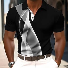 Men's Abstract Geometic Polo Short Sleeve Polo Shirts Collared Shirts Business Casual Outdoor Athleisure Daily Wear 3D Print Summer Blue Black Yellow