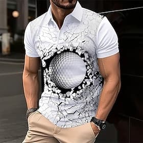 Men's Ball Sports Polo Shirts Short Sleeve Polo Shirts Collared Shirts Casual Outdoor Athleisure Daily Wear 3D Print Summer White