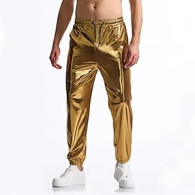 Retro Vintage 1980s Ankle Length Pants Joggers Disco Shiny Latex Patent Metallic Fancy Dress Men's Halloween Carnival Pride Parade Pride Month Adults' Pants