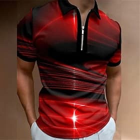 Herren Geometrisch Poloshirts mit Reißverschluss Golfshirt Kurzarm Polo-Shirts Hemden mit Kragen Business-Casual Urlaubskleidung Formelle Kleidung Festivalklei