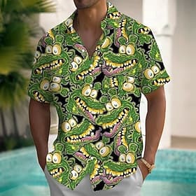 Men's Animal Crocodile Funny Shirt Summer Hawaiian Shirt Button Up Shirt Short Sleeve Hawaiian Vacation Holiday Beach Wear Summer Spring Turndown 3D Print Coll