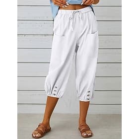 Women's Capri Pants Summer Shorts Beach Shorts Vacation Fashion Basic Calf-Length High Waist Plain Drawstring Pocket Comfort Outdoor Micro-elastic Daily Beach