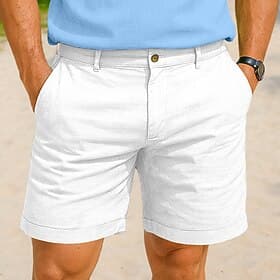 Men's Linen Shorts Dress Shorts Summer Shorts Beach Shorts Zipper Pocket Buttons Solid Color Plain Comfort Soft Knee Length Casual Daily Outdoor Vacation Fashi