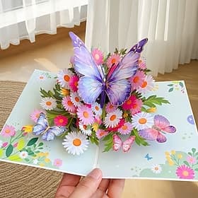 Vibrant 3D Butterfly Daisy Pop-Up Greeting Card Best Gift for Mom, Mother's Day Flower Bouquet Card, Teacher Appreciation, Birthday, Thank You Greeting