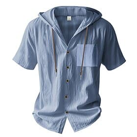 Men's Shirt Casual Shirt Button Up Shirt Cotton Shirt Plain Beach Vacation Black Light Green Dark Navy Khaki Short Sleeve Hooded Summer Clothing Apparel Button