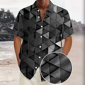 Men's Geometric Optical Illusion Grid / Plaid Shirt Summer Shirt Button Up Shirt Short Sleeve Fashion Casual Vacation Dailywear Holiday Summer Spring Turndown
