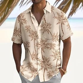 Men's Coconut Tree Tropical Plants Shirt Summer Hawaiian Shirt Button Up Shirt Short Sleeve Hawaiian Vacation Holiday Beach Wear Summer Turndown 3D Print Colla