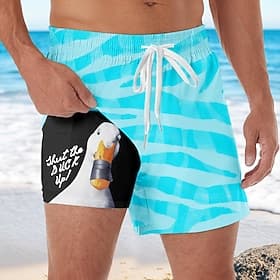 Men's Geometric Funny Duck Lined Shorts 2 in 1 Board Shorts Swim Shorts Mid Waist Hawaiian Vacation Holiday Beach Wear Side Pockets With Compression Liner Elas