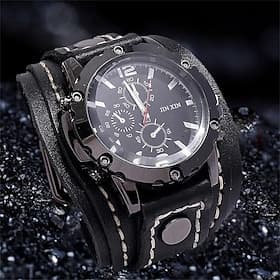 Men Quartz Watch Casual Date Genuine Leather Watch