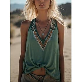 Women's Camisole Tank Top Graphic Bohemia Tropical Daily Sleeveless Crew Neck Regular Tops Daily Gym Holiday Green Summer