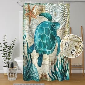 Shower Curtain with Hooks 180cm180cm(7070) Polyester Washable Waterproof Ocean Landscape Pattern