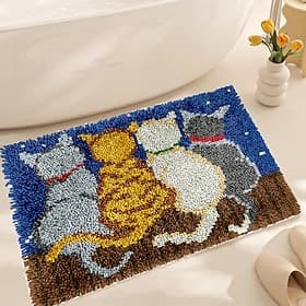 Latch Hook Kit DIY Bathroom Rug Craft Kit Crochet Yarn Pillow Kit for Beginners Handcraft Printed Mats Embroidery Set for Adults Mother's Day Gifts
