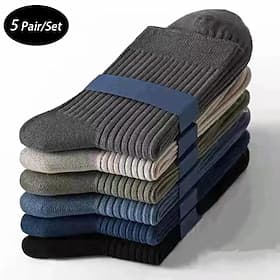 Men's 5 Pairs Multi Packs Socks Running Socks Casual Socks Black White Color Plain Vacation Sports  Outdoor Daily Basic Medium Spring Fall Fashion Casual