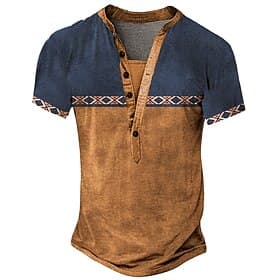 Men's Tribal T Shirt Henley Shirt Tee Short Sleeve Vintage Designer Basic Outdoor Casual Daily Summer Dark Brown Black Green Blue Light Grey Henley Henley T-Sh