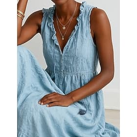 Women's Long Dress Maxi Dress Linen-feel Dresses 100% Cotton Shift Dress Sundress Elegant Basic Modern Beach Vacation Holiday Regular Fit Plain Sleeveless V Ne