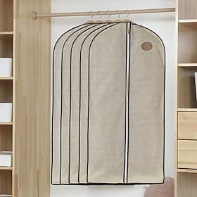 5pcs Garment Dust Cover, Linen Hanging Clothes Protector, Long Non-Woven Fabric Coat and Suit Storage Bag, Dustproof Cover for Jackets and Dresses