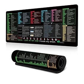 Excel Cheat Sheet Desk Mat, XL Mouse Pad with Shortcuts, 31.5x11.8 or 35.4x15.7, Desk Protector, Non-Slip, Waterproof, Office Work  Gaming, Productivity Gift f