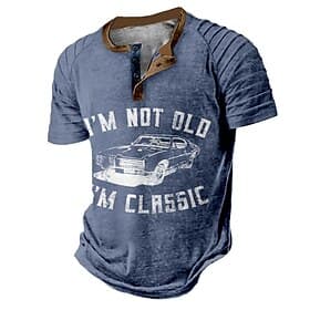 Men's I'm Not Old I'm Classic Funny Graphic Henley T-Shirt, Short Sleeve Classic Car Lifestyle Tee