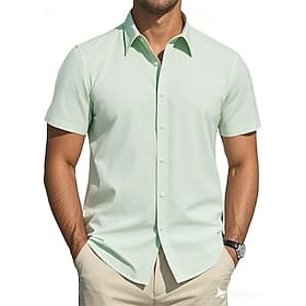 Men's Shirt Dress Shirt Button Up Shirt Plain Wedding Party Black White Light Green Pink Short Sleeve Lapel Summer Clothing Apparel