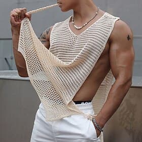 Men's Tank Top Vest Top Undershirt Sleeveless Shirt Sleeveless V Neck Summer Plain Fashion Designer Hole Vacation Street Going out White Top Tee for Men