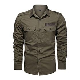 Men's Shirt Summer Shirt Casual Shirt Button Up Shirt Cargo Shirt Black khaki Army Green Long Sleeve Plain Shirt Collar Vacation Hawaiian Pocket Clothing Appar