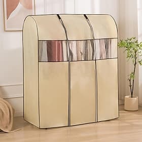 Garment Rack Cover for Clothes, Full Enclosed Non-Woven Dust Cover with Clear Window, Zippered Wardrobe Closet Organizer for Bedroom Hanging Clothes Rack
