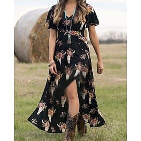 Women's Long Dress Maxi Dress Casual Dress Summer Dress Boho Dress Print Dress Fashion Outdoor Party Holiday Regular Fit Floral Sleeveless V Neck Black Summer