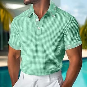 Men's Textured Golf Shirt Casual Business Classic Short Sleeve Fashion Modern Solid Color Hawaii Buttons Summer Spring Regular Fit Green Textured
