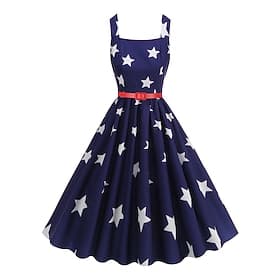 250th Anniversary USA 1950s Retro Vintage Knee Length Dress Swing Dress Flare Dress Sleeveless USA Flag Fit  Flare Swing Fancy Dress Women's 4th of July Indepe