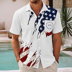 Independence Day Men's American US Flag Patriotic Fourth of July Shirt Summer Shirt Button Up Shirt Short Sleeve Fashion Casual Holiday Summer Spring Turndown