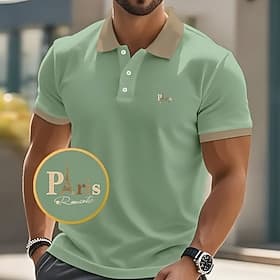 Men's Text Eiffel Tower Polo Short Sleeve Polo Shirts Collared Shirts Business Casual School Athleisure Daily Wear 3D Print Summer Black Pink Navy Blue
